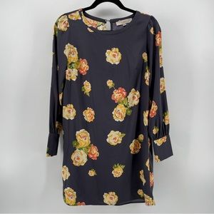 Loft Women’s Sheath Dress Gray Yellow Floral Long Sleeves XS